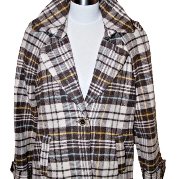 Charter Club Brown Plaid Wool Blend Pea Coat Jacket - NWOT - Picture 2 of 9